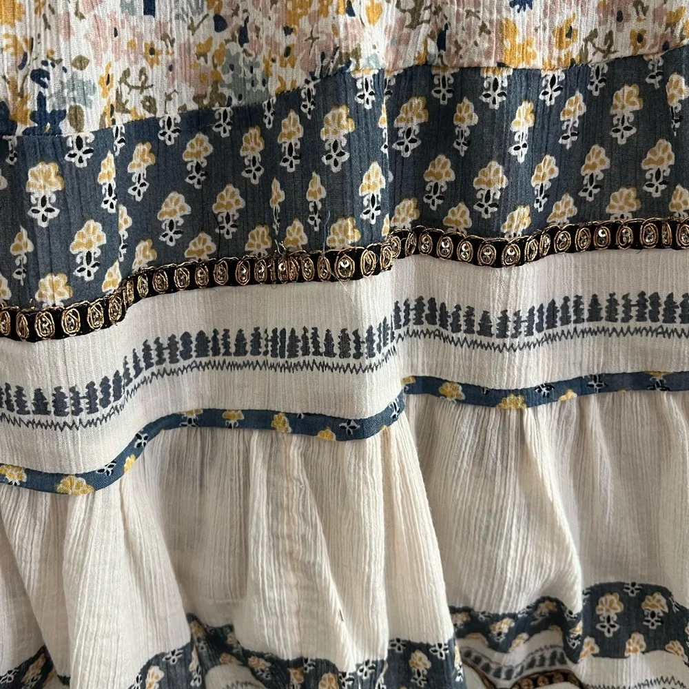Free People Gardenia Ivory Combo Floral Tunic Top Mini Dress - S